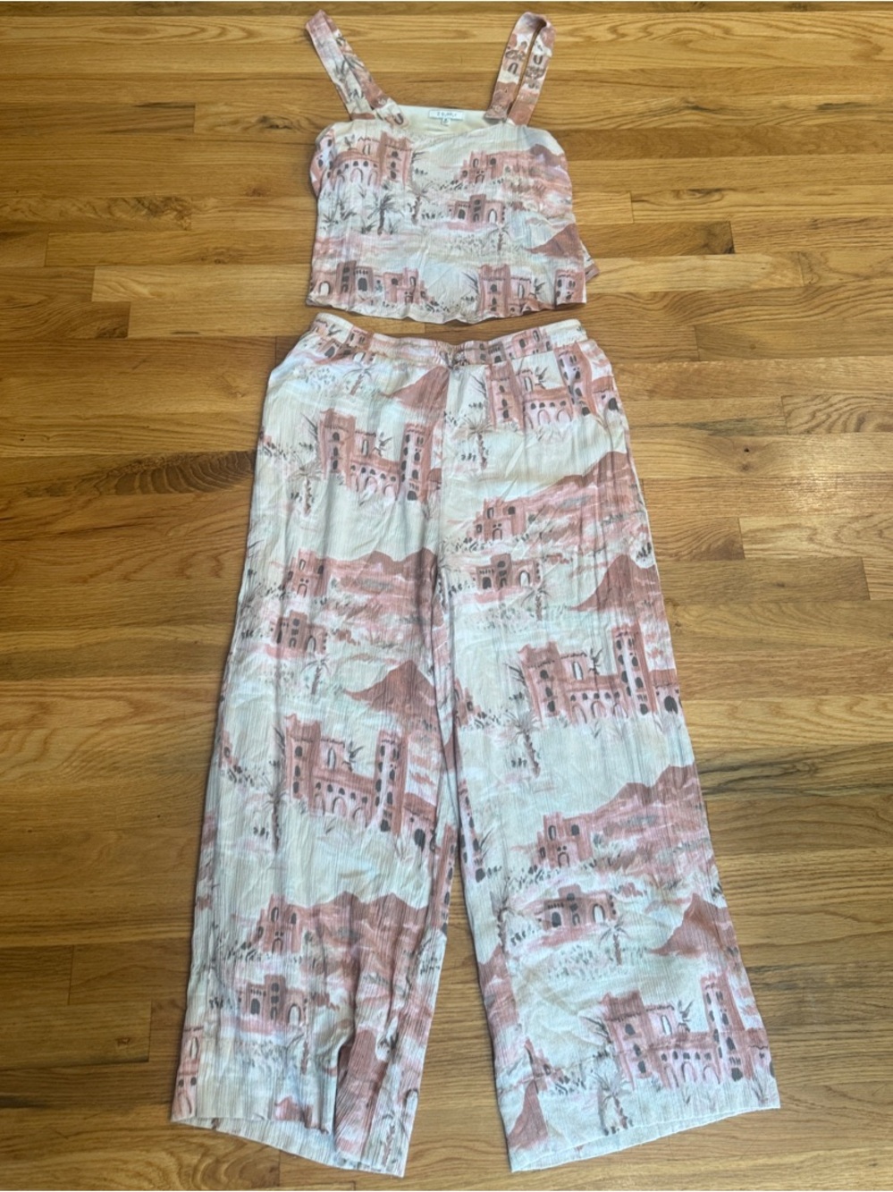 Z Supply 2-piece Matching Set Mediterranean Scenic Print Top M & Wide Leg Pant L